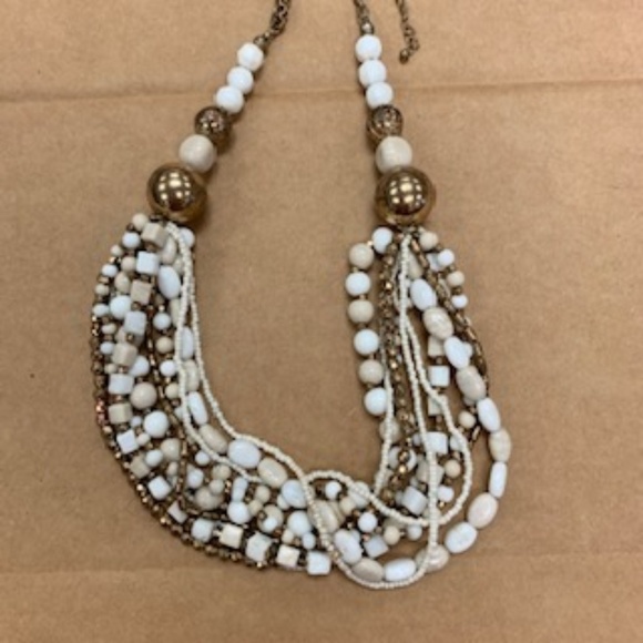 10 Strand Beaded Necklace (White, and Gold) - Picture 3 of 3